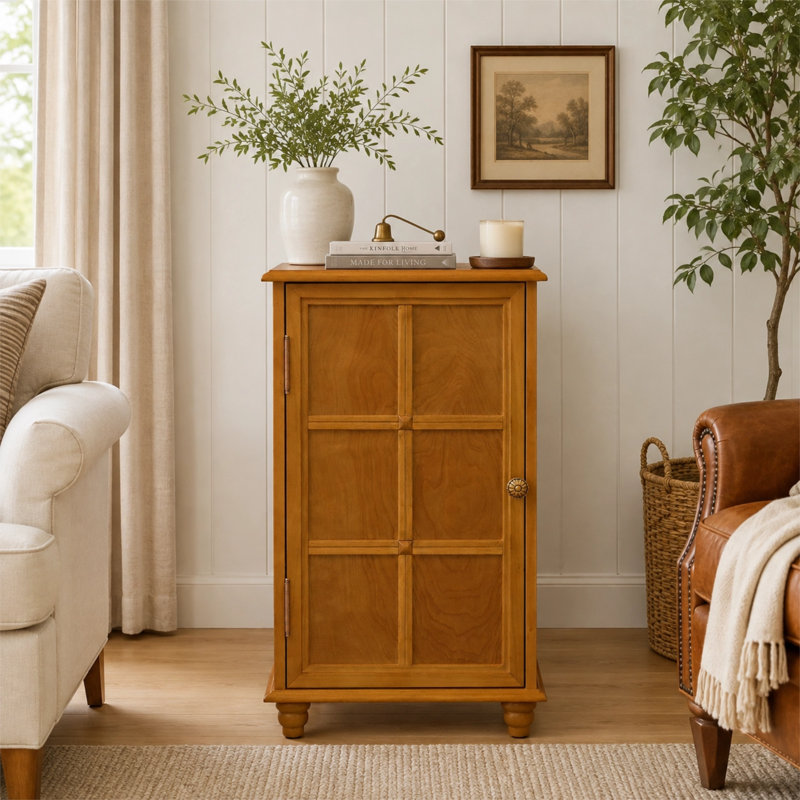 Meuble bas moderne de style milieu du siècle, de 27 pouces de hauteur, avec tablette réglable et pieds en bois massif., Noyer