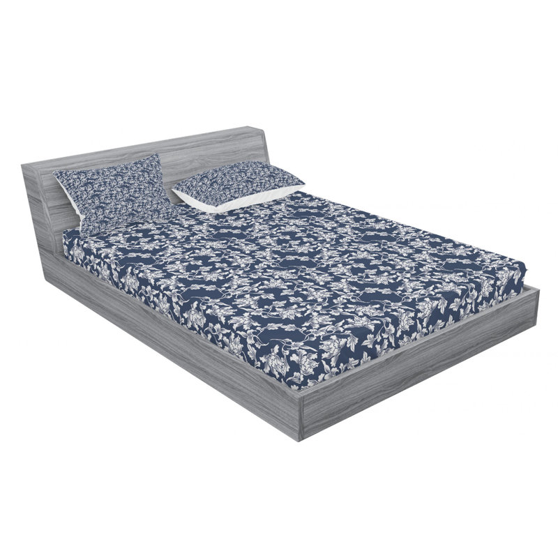Microfiber Floral Sheet Set, Queen Sheet Set with Fitted Sheet, Light Blue Floral
