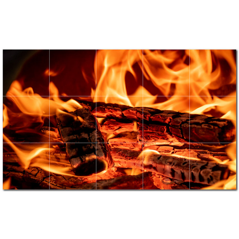 Panneau mural décoratif en céramique satinée Fire Photo 6 po x 6 po