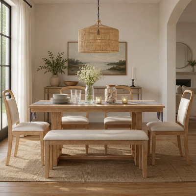 6-Piece Farmhouse Dining Set with Upholstered Chairs and Bench, Perfect for Family Meals and Gatherings