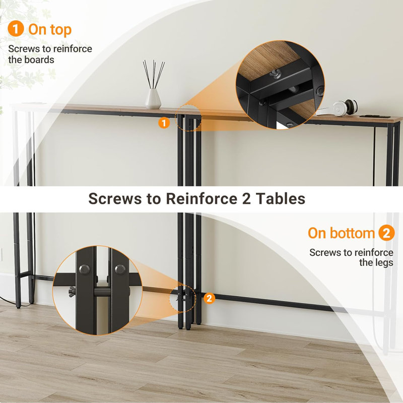 Table console étroite avec prises de courant intégrées et ports USB, table basse avec station de charge et rallonge pour le salon