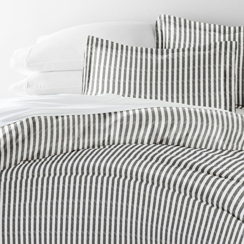 Becky Cameron Distressed Rugged Stripe Duvet Cover Set, Full/Queen Duvet Cover + 2 Standard Shams, Gray