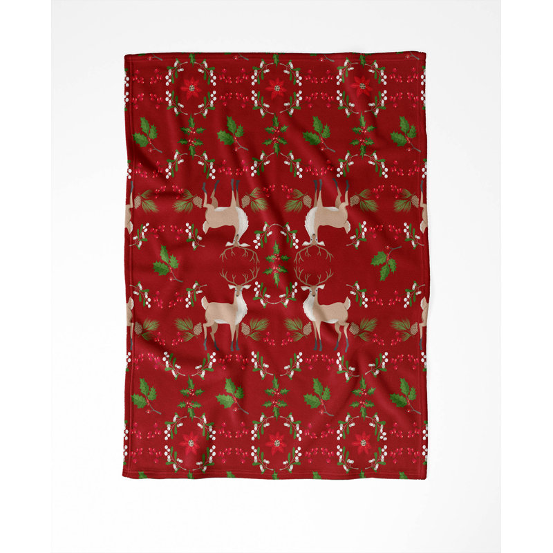 Jeté Botanical Deer, Red, L 60 po x l 50 po