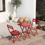 Bistro pliable à 3 terrasses - rouge. Table et chaises en métal. , Pour l'intérieur et l'extérieur. Assemblage facile. Rouille rayée. Support de chaise de 330 lb. Balcons bistro peu encombrants, meubles 3 pièces. Fabrication.
