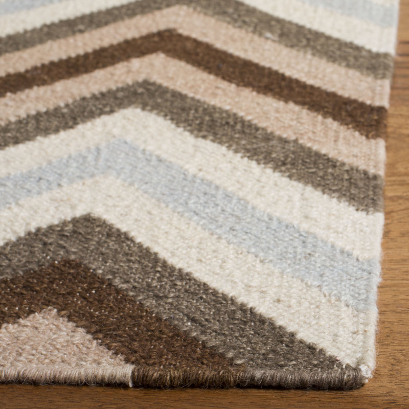 Tapis à chevrons en laine tissé à plat à la main Emek, Rond 6 pi