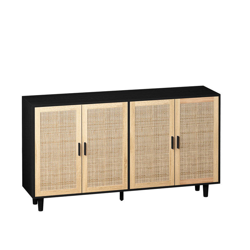 Classic 4-Door Cabinet For Office And Living Spaces - Easy To Assemble Functional Storage Bedroom, Room, Black Color, Black