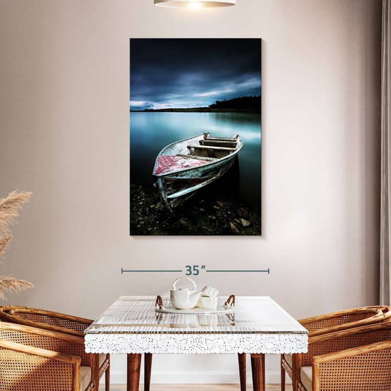 Bateau Mehar sur le rivage, H 48 po x l 32 po