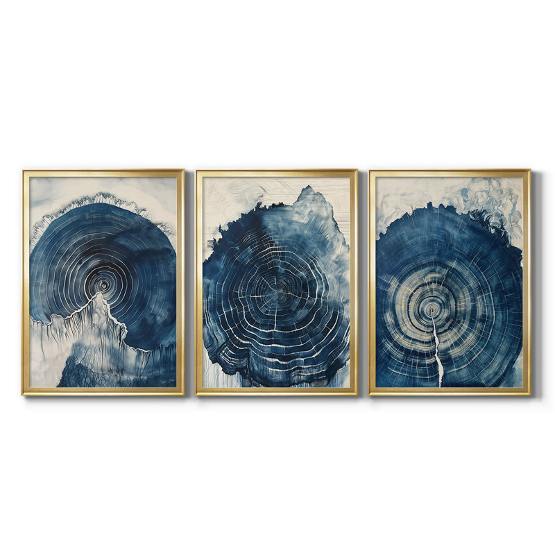 ABSTRACT Series CCV III - Toile tendue avec châssis sur mesure - 3 pièces, H 21 po x l 30 po, Doré