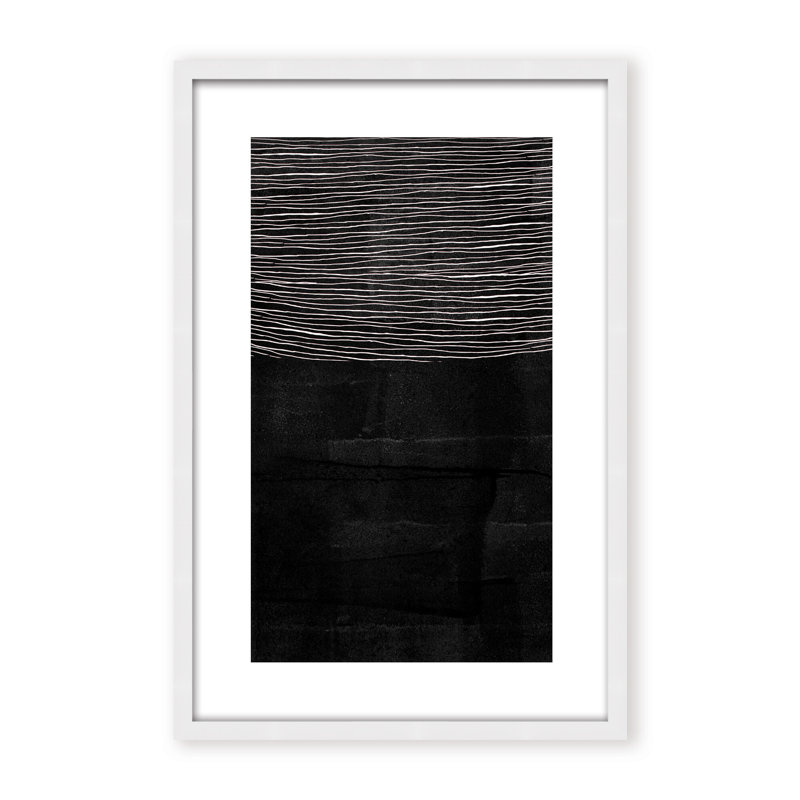 Abstract Blackened Line by  - Picture Frame Painting on Paper, 24" H x 16" W x 1.125" D, Framed Matted Print, Black