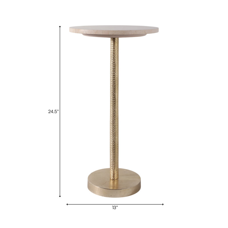 Elegant Metal Round Pedestal Drink Table with Stone Tabletop for Decorative Accents - Small Top End Table for Living Room or Kitchen Display - 25"