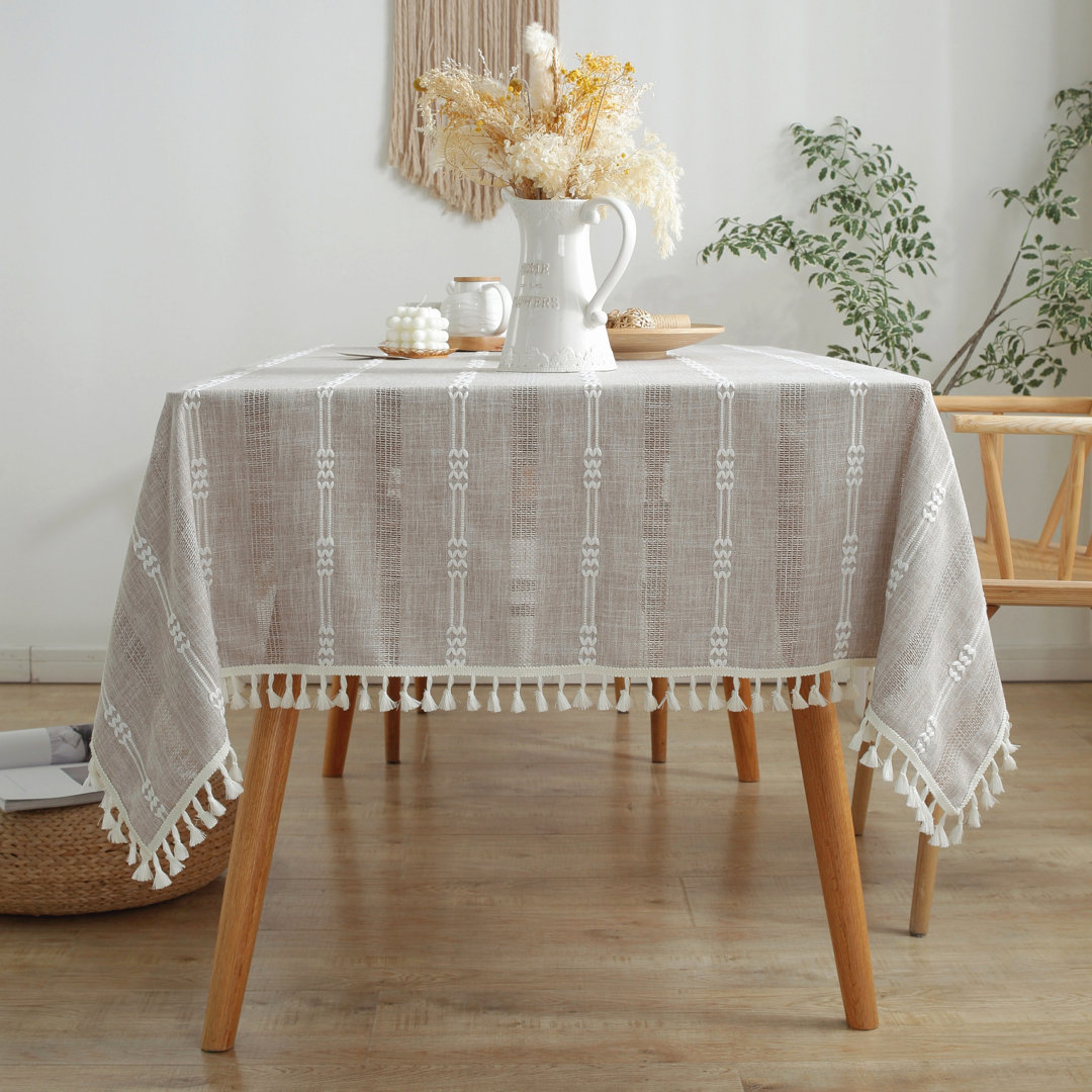 Washable Cotton Linen Wrinkle Free Tablecloth With Tassel Winston Porter 