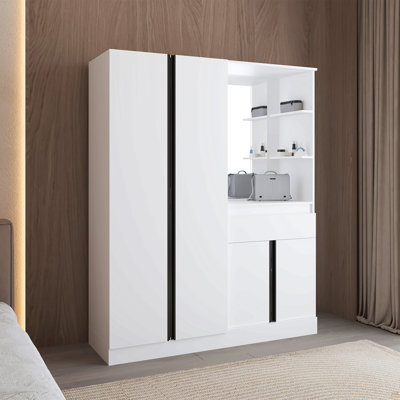 Armoire Kamelot avec portes doubles, tringle et tablettes intérieures, blanc