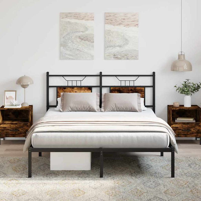 Bed Frame Without Mattress Engineered Wood, Kingsize (5'), Smoked Oak