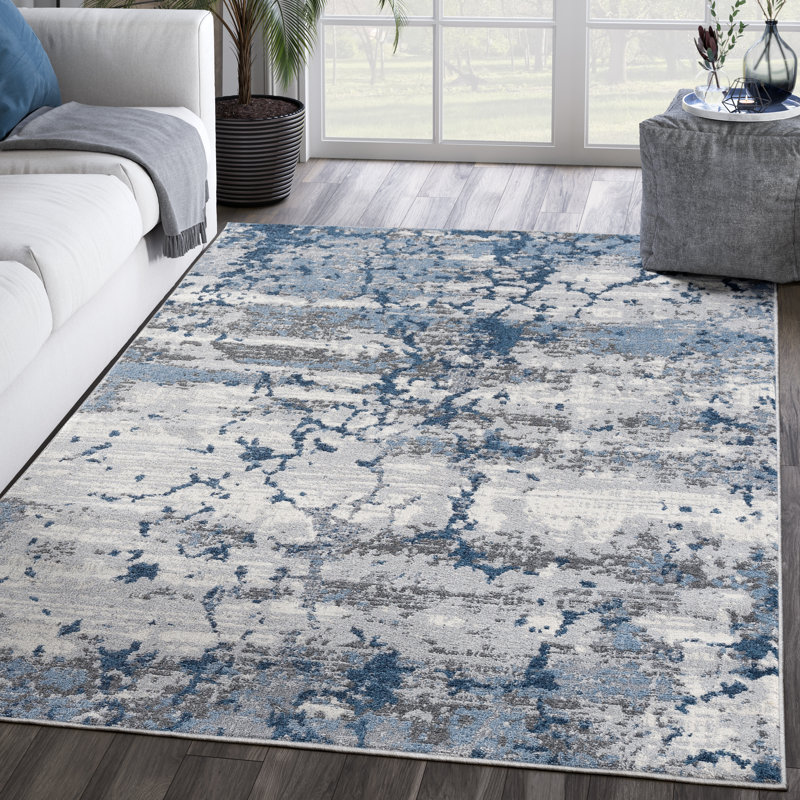 Tapis abstrait bleu et gris Roselare, Rectangle 4 pi x 6 pi