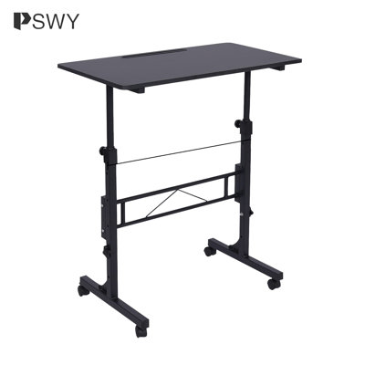 Rolling Desk Standing Table  Adjustable Height Sit Stand Home Office Desk With Wheels Black