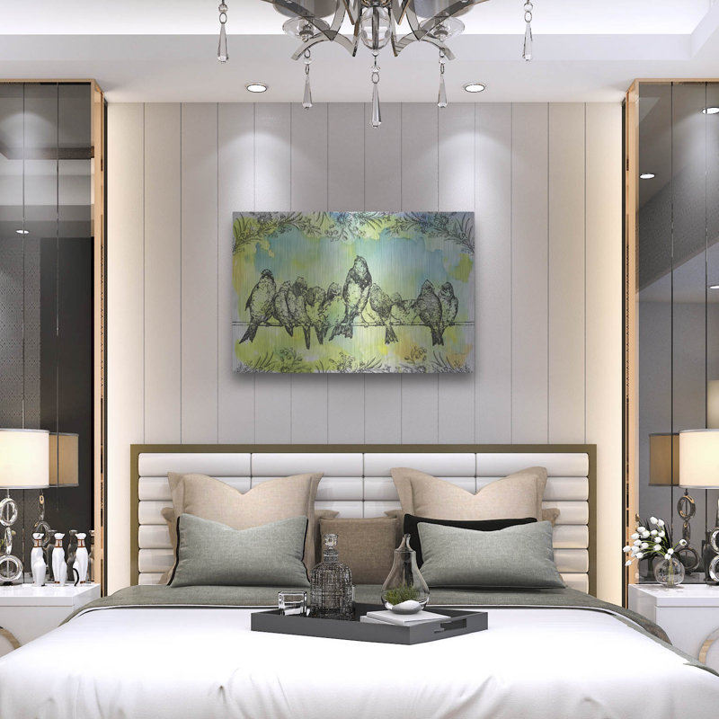  «Birds On Wire-fleurs» par Jean Plout, art mural en métal, 36 po x 24 po, 36 po x 24 po