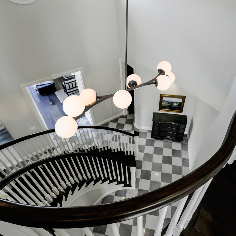 8-Light Sputnik Modern Linear Glass Bubble Chandelier, Matte Black, Blanc