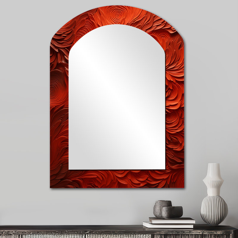 Volcanic Red Fusion - miroir mural asymétrique moderne, art métallique imprimé, 34 po x 25 po