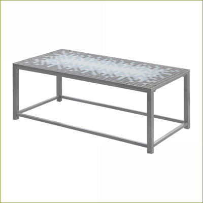 Carreau de mosaïque bleu & amp; Table basse grise en métal pour le salon, 42 po rectangulaire, pièce décorative robuste