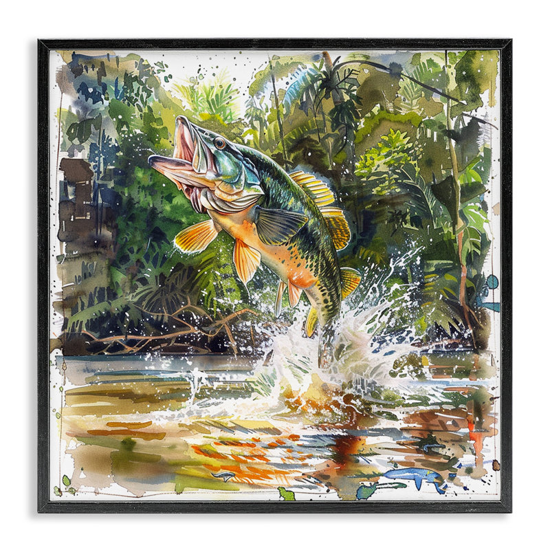  Art giclée de poisson sautant par LSR Design Studio, H 12 po x l 12 po, Giclée encadrée noir minuit
