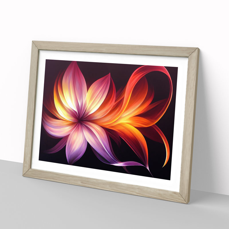 Incredible Modern Flower Abstract - Single Picture Frame Print, 46cm H x 64cm W x 2cm D, Oak