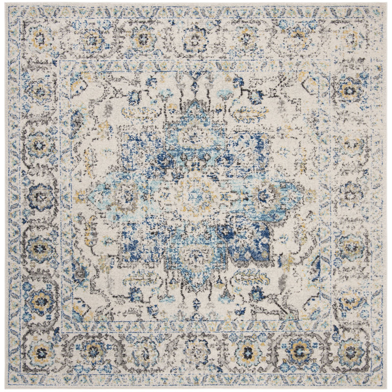 Tapis oriental turquoise / ivoire Christa, Carré 10 pi