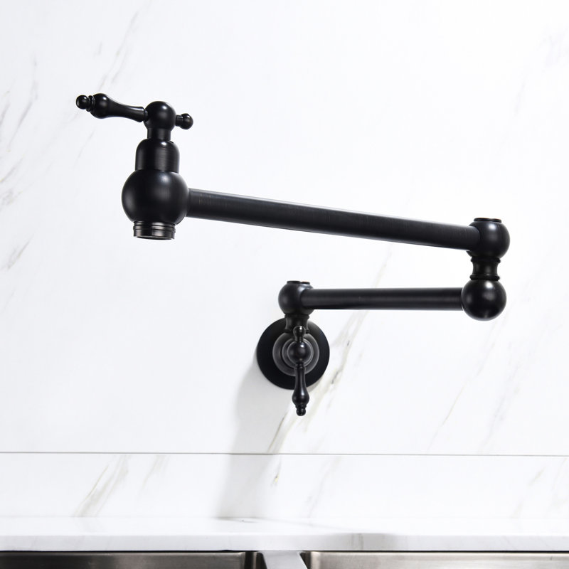 Matte Black Wall Mount Pot Filler Faucet, Brass, Arm For Smooth And Effortless Filling, Double Handles Precise Water Flow Regulation, Corrosion Treatment Faucet Black, Brass Made, Easy To Manage