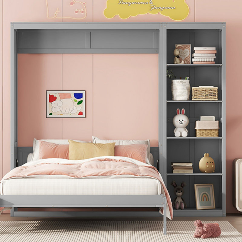 Lit escamotable escamotable avec tablettes Murphy, Gris, Double