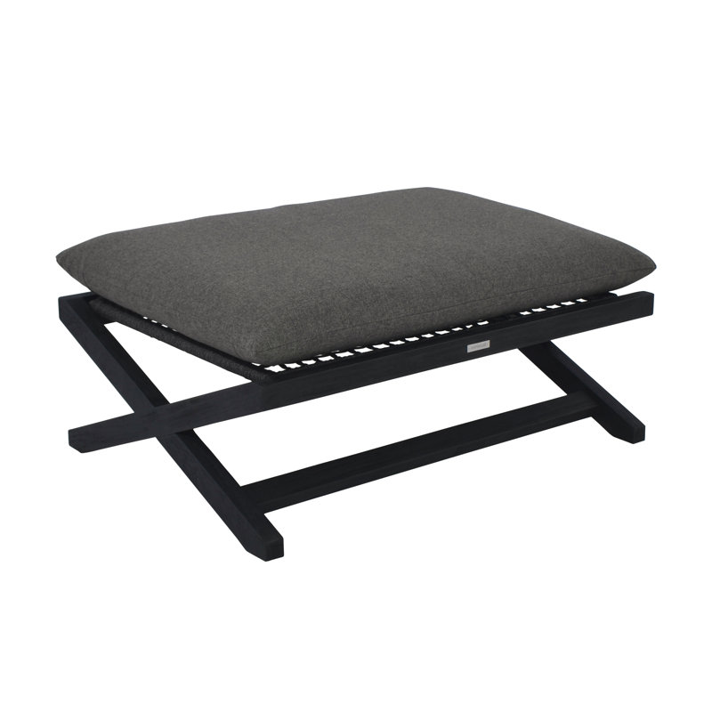 Stinson Outdoor Teak Ottoman, Gray, Black