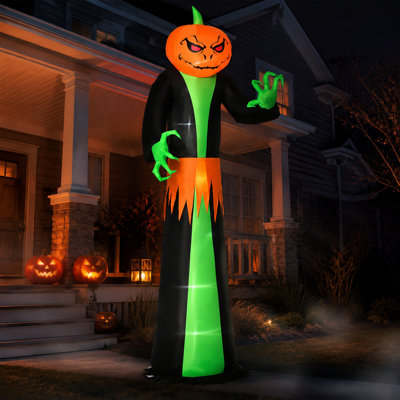 8.9 FT Halloween Inflatables Outdoor Decorations, Pumpkin Head Ghost Blow Up with LED Lights, Waterproof Lighted Yard Decor for Garden Lawn Party Holiday