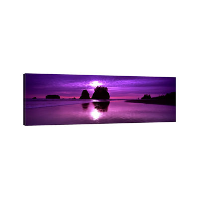 Silhouette of Sea Stacks at Sunset, Second Beach, Olympic National PArk, Washington State, USA 1 Piece Wrapped Canvas Panoramic Wall Art