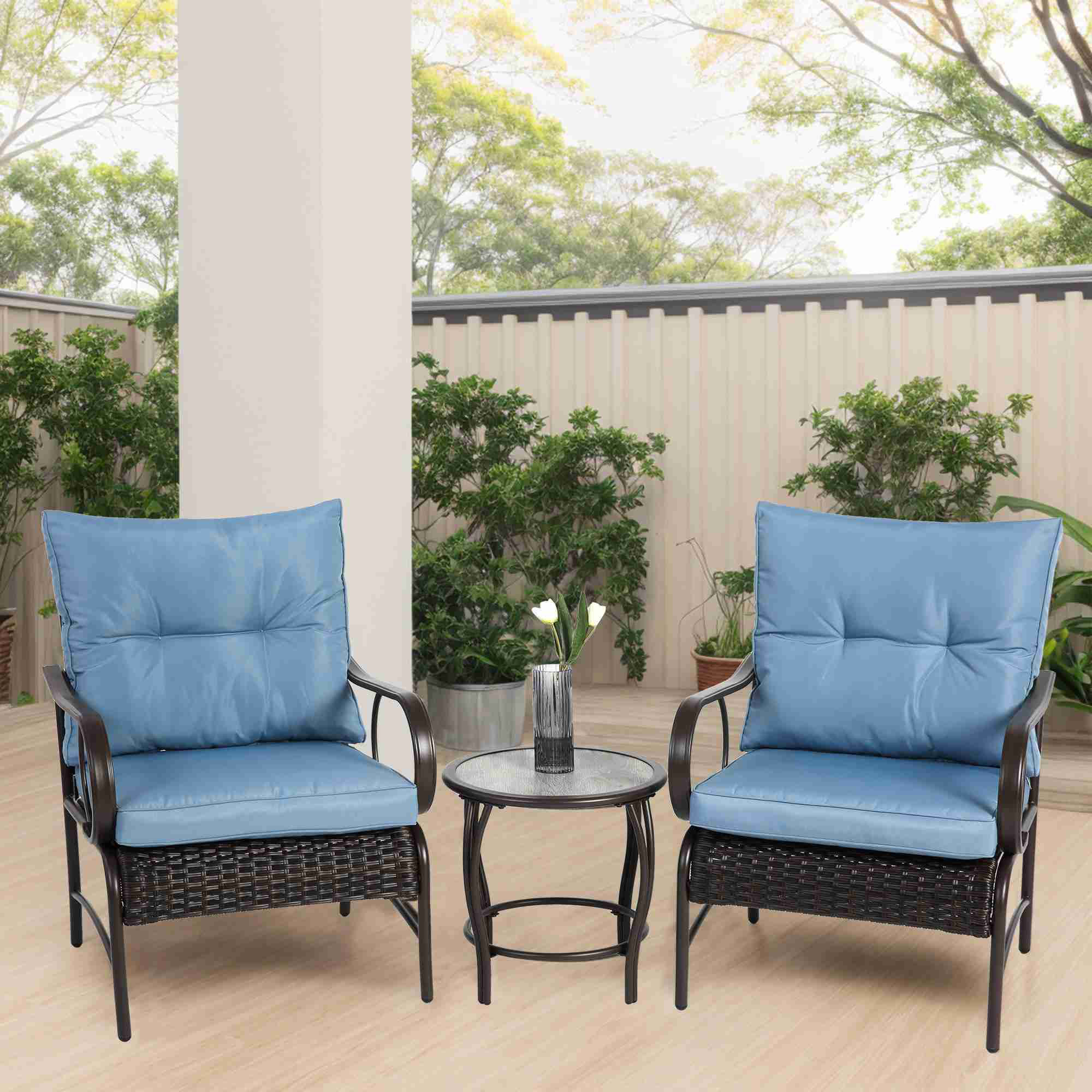 Ebern Designs 3 Pieces Patio Set Outdoor Wicker Furniture Sets Modern ...