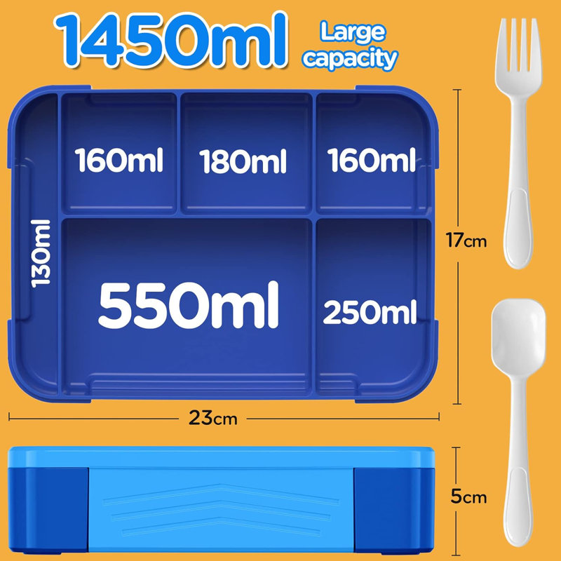 Blue Stainless Steel Kids Bento Lunch Box with 6 Compartments