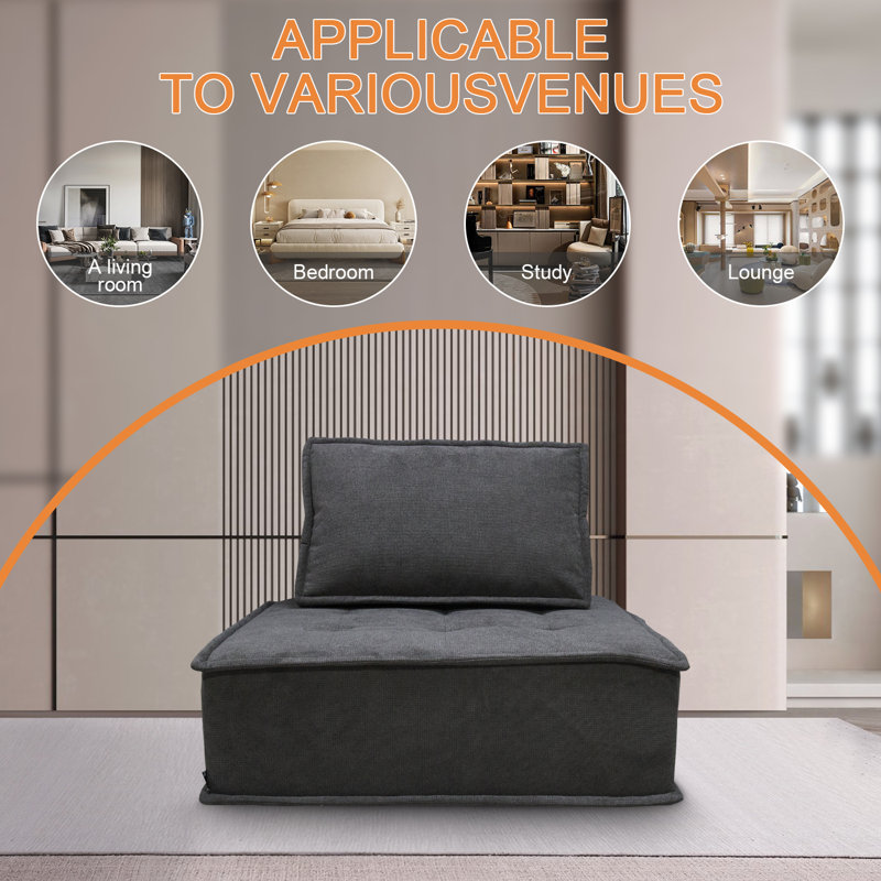 Canapé modulaire rembourré Wojcek, 100 % lin gris foncé