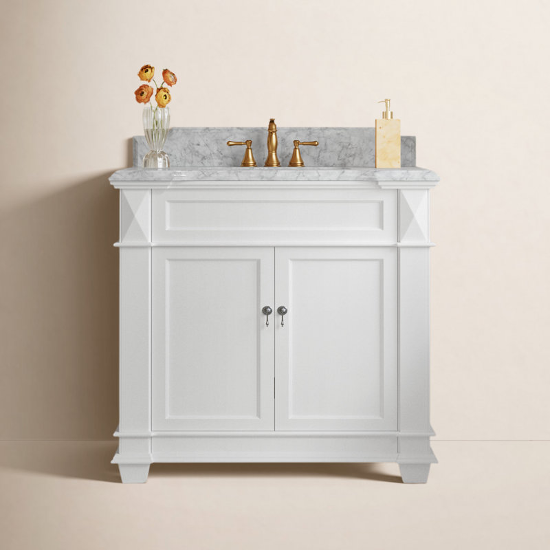 Ensemble de meuble-lavabo simple 36 po Aoibhin, Blanc, Marbre de Carrare