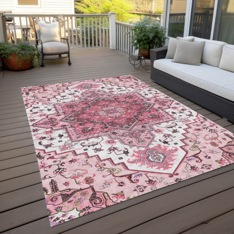 Tapis intérieur / extérieur rose Bellaya , 9 pi x 12 pi