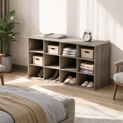Shoe Storage Bench with Cubbies, Wood Shoe Rack Organizer, Multi-Tier Shoe Cabinet for Entryway, Hallway, Closet and Garage
