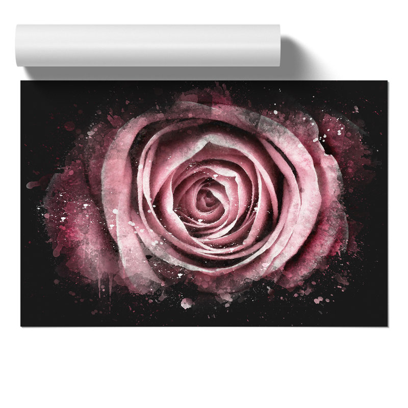 Pink Rose Flower Paint Splash - Frameless Print, 30cm H x 42cm W x 0.1cm D