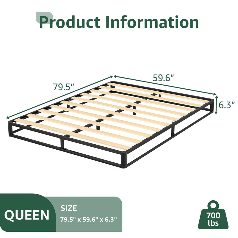 Galatia 6.3'' Low Profile Bed Frame with Wood Slats No Box Spring Needed, Queen