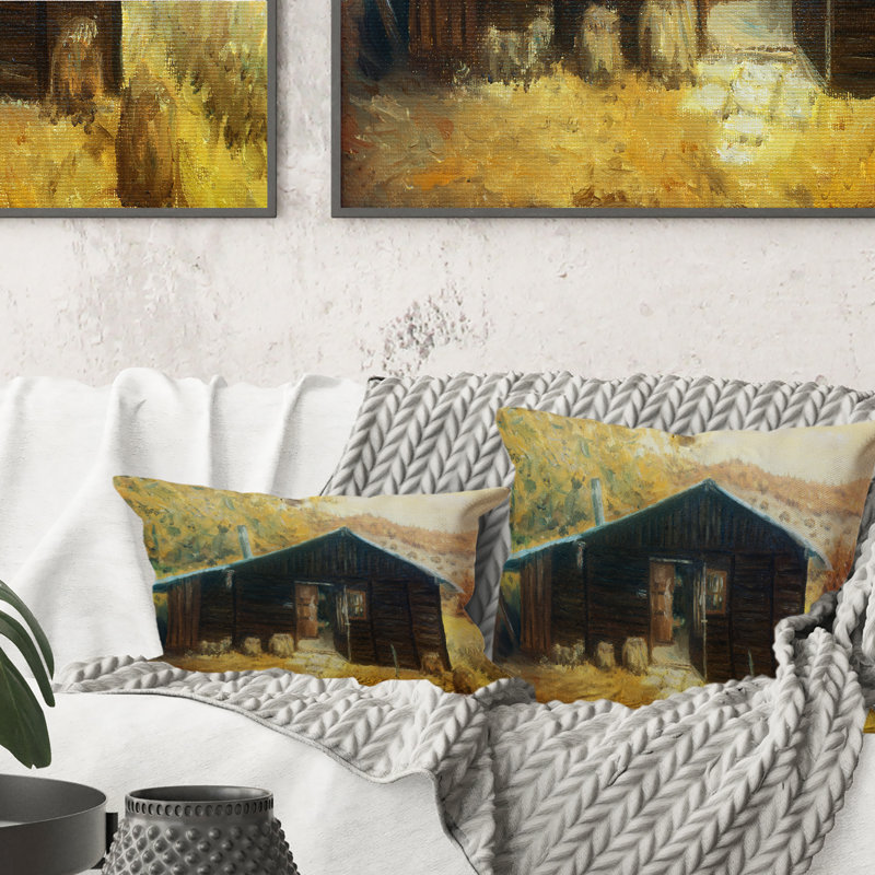 Cabane en bois dans une forêt dans les montagnes - Coussin décoratif Cabin & Lodge, 16 po x 16 po