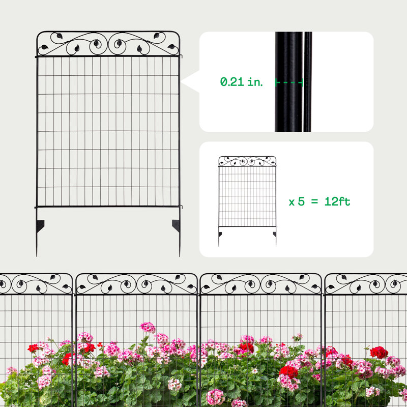  32'' W X 44'' H Metal Black Decorative Garden Fence Border (Set of4)