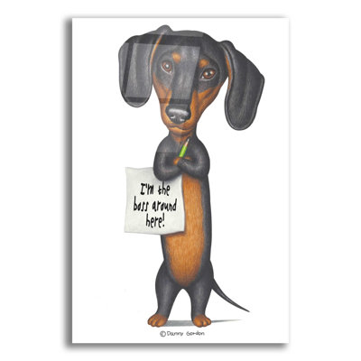 " Black Dachshund Holding Green Pencil "