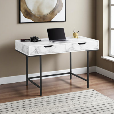 Yashiya 2-Drawer White Finish Computer Desk With Metal Leg, 29.8" H X 47.14" W X 23.47" D