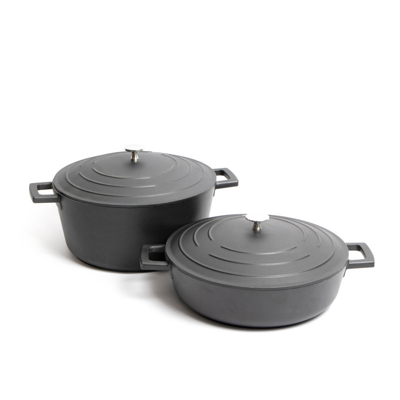 MasterClass Set of Gift-Boxed Cast Aluminium Shallow Casserole Dishes, Black, 37 cm