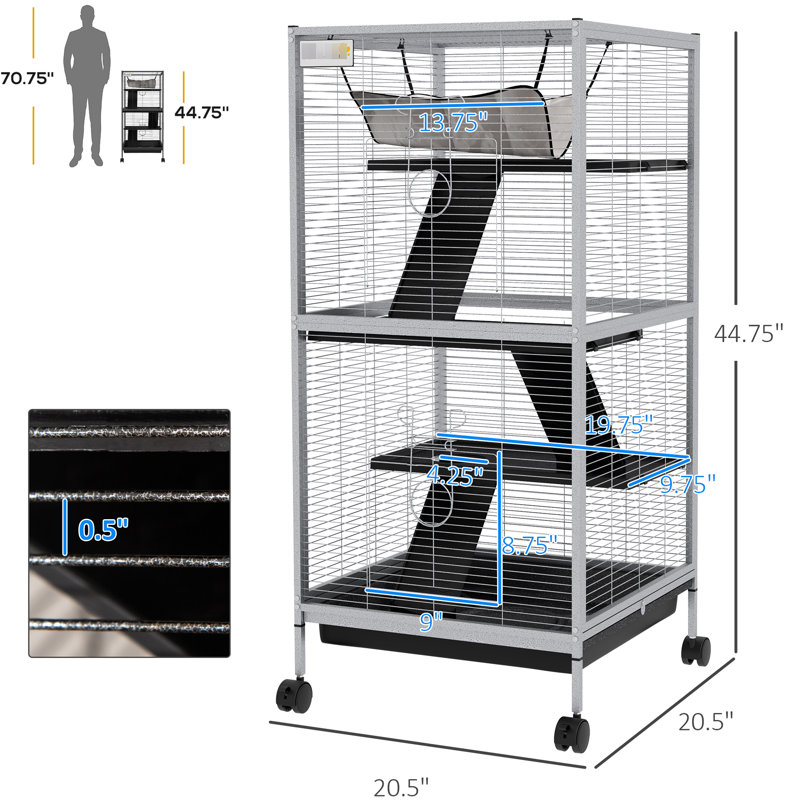 Métal pour animaux de compagnie - 4, roulant, blanc avec pour chinchillas, furets, planeurs à sucre, cage à roulettes pour petits animaux, intérieur abondant, plateau de purge sans effort,