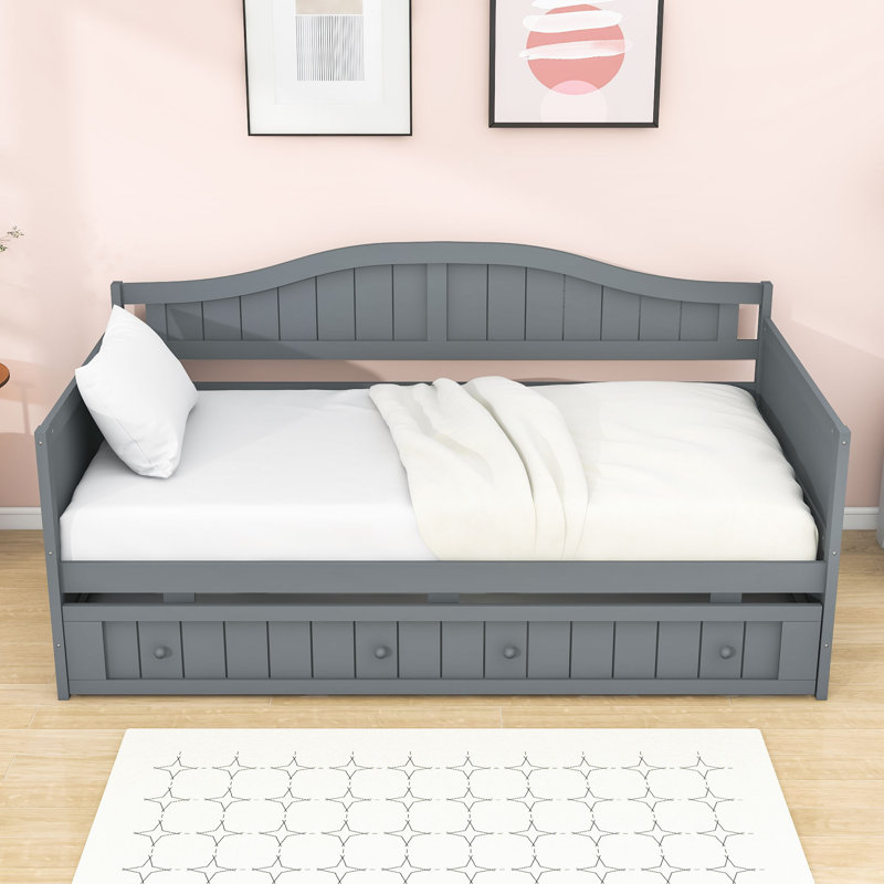 Lit de jour simple, lit de jour en bois avec couchette, gris