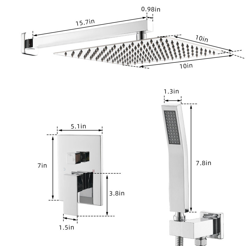 Système de robinet de douche à pluie mural 10 po avec douche à main Topcraft, Nickel brossé