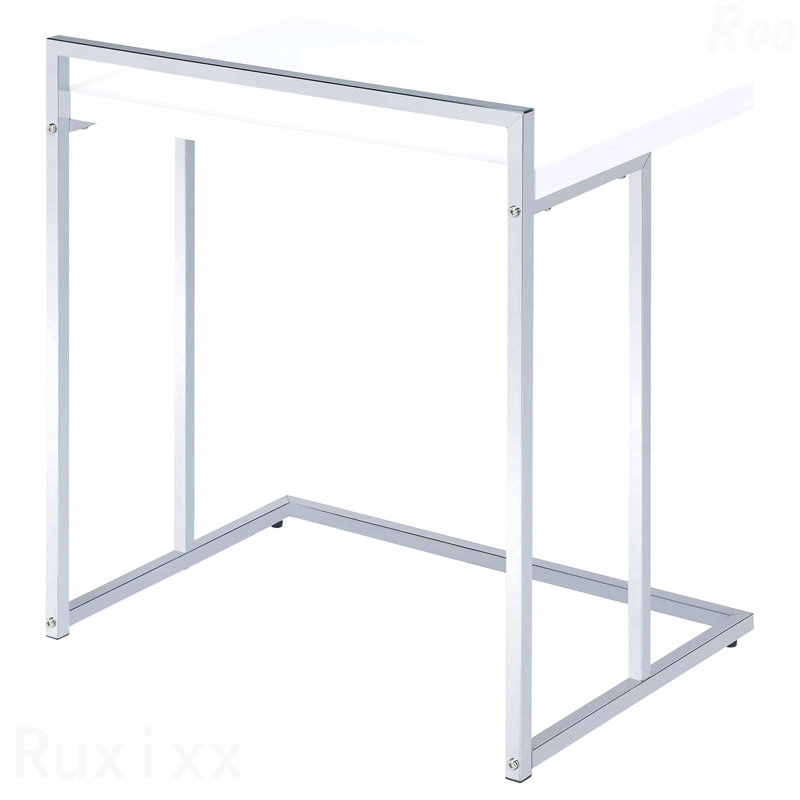 White High Gloss Rectangular Top Snack Table With Metal Legs