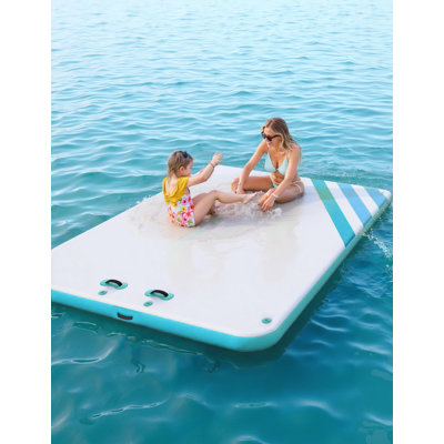 Heavy Duty Inflatable Floating Dock Platform with Detachable Ladder & Carry Bag, Non-Slip Marine PVC Water Mat Swim Raft for Lake Pool Beach, Multi-Person Blow Up Island