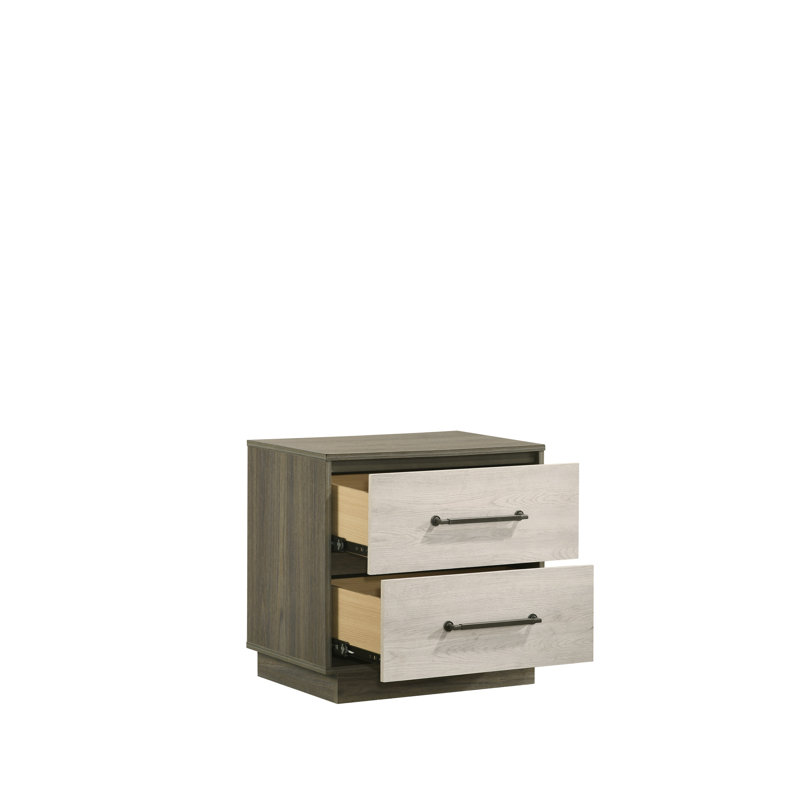 Table de chevet beige et brune à 2 tiroirs - Fonctionnement en douceur pour la chambre à coucher de 2 po et ajout élégant